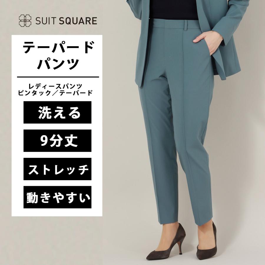 新品☆5Lグレー系ストライプ柄♪うす手9分丈テーパードパンツスーツ◯D356 SUIT SQUARE 【スーツスクエア】レディース ピンタック