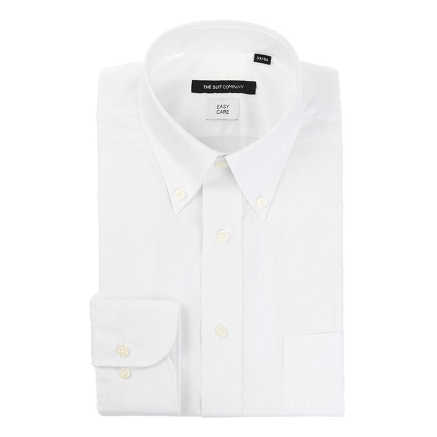 ドレスシャツ/長袖/メンズ/ボタンダウンカラードレスシャツ シャドーストライプ 〔EC・BASIC〕 ホワイト