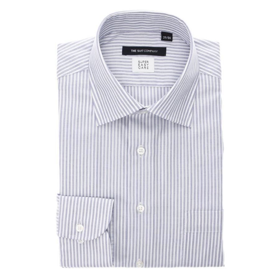 ドレスシャツ/長袖/メンズ/SUPER EASY CARE・再生繊維/ワイドカラードレスシャツ 〔EC・BASIC〕 ネイビー×ホワイト