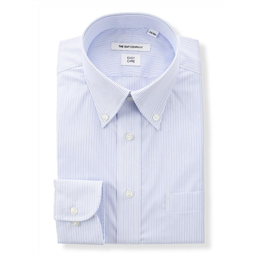 ドレスシャツ/長袖/メンズ/ボタンダウンカラードレスシャツ ストライプ 〔EC・FIT〕 ブルー×ホワイト
