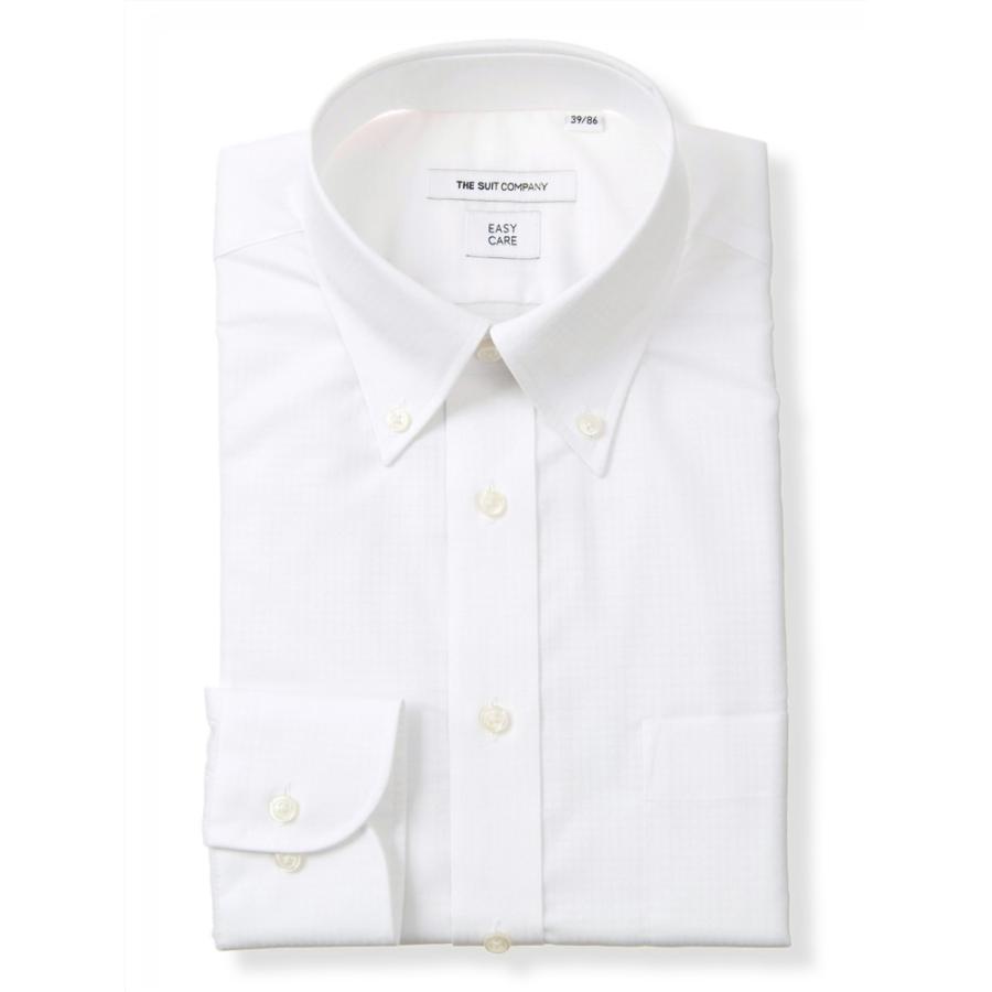 ドレスシャツ/長袖/メンズ/ボタンダウンカラードレスシャツ シャドーチェック 〔EC・FIT〕 ホワイト