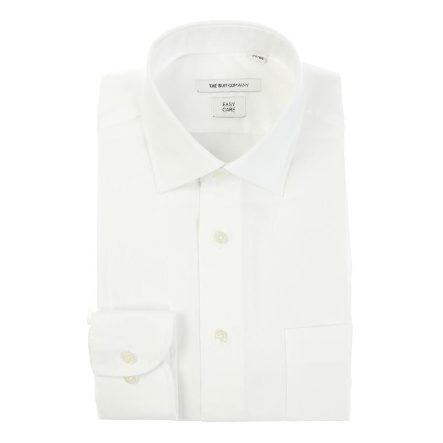 ドレスシャツ/長袖/メンズ/ワイドカラードレスシャツ 織柄 〔EC・FIT〕 ホワイト