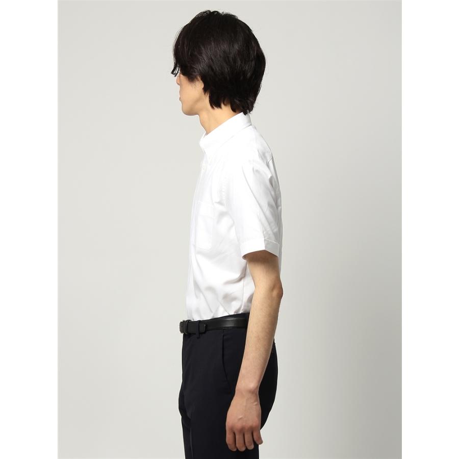 ワイシャツ 半袖 形態安定 ボタンダウンカラー 憧れの 織柄 ホワイト ドレスシャツ FIT