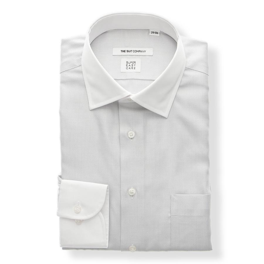 ドレスシャツ/長袖/メンズ/COOL MAX/クレリック＆ワイドカラードレスシャツ 織柄 〔EC・FIT〕 ミディアムグレー×ホワイト