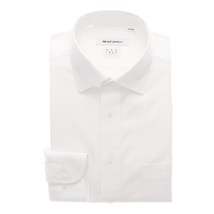ドレスシャツ/長袖/メンズ/NON IRON STRETCH/ワイドカラードレスシャツ 織柄 〔EC・FIT〕 ホワイト