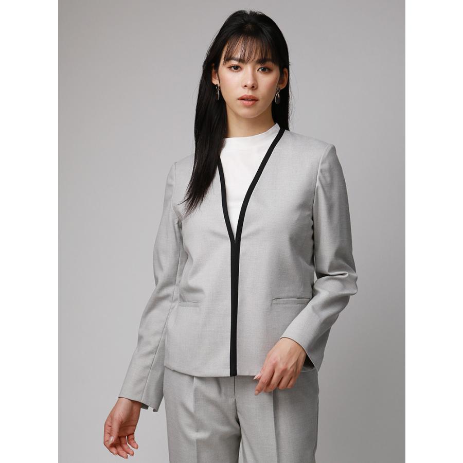 スーツ レディース セットアップ 春夏 ウォッシャブル リネンドビーストレッチ Vカラーパイピングジャケット ミディアムグレー ザ スーツカンパニーpaypayモール店 通販 Paypayモール