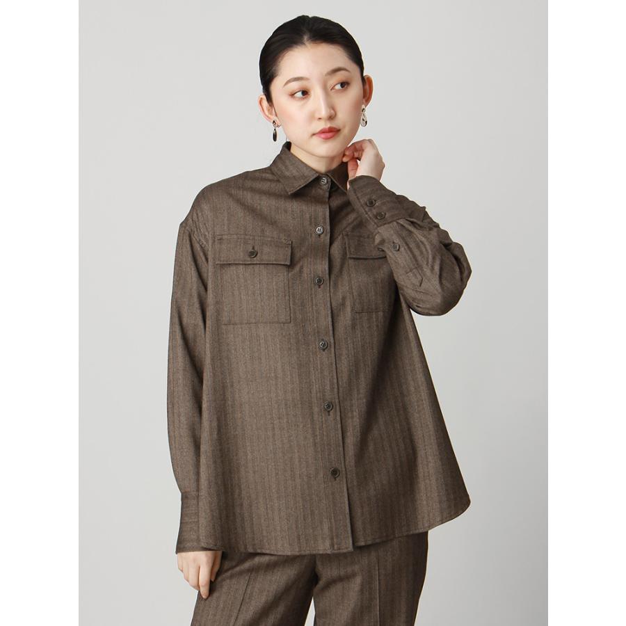 シャツ ブラウス レディース 秋冬 La Splendina ウールレーヨンヘリンボーン レギュラーカラーwポケットシャツ ブラウン ザ スーツカンパニーpaypayモール店 通販 Paypayモール