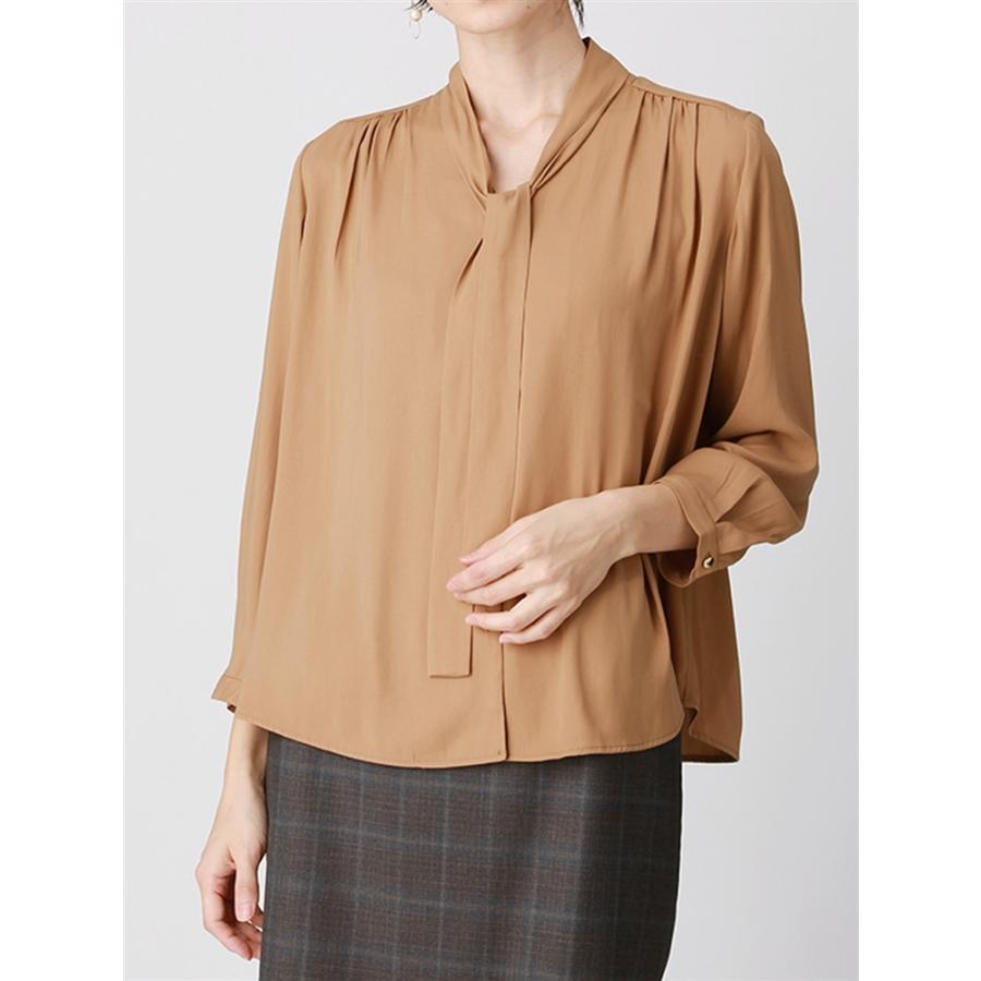 ウォッシャブル ヴィンテージツイストサテン ボウタイ付きvネック7分袖ブラウス キャメル ザ スーツカンパニーpaypayモール店 通販 Paypayモール