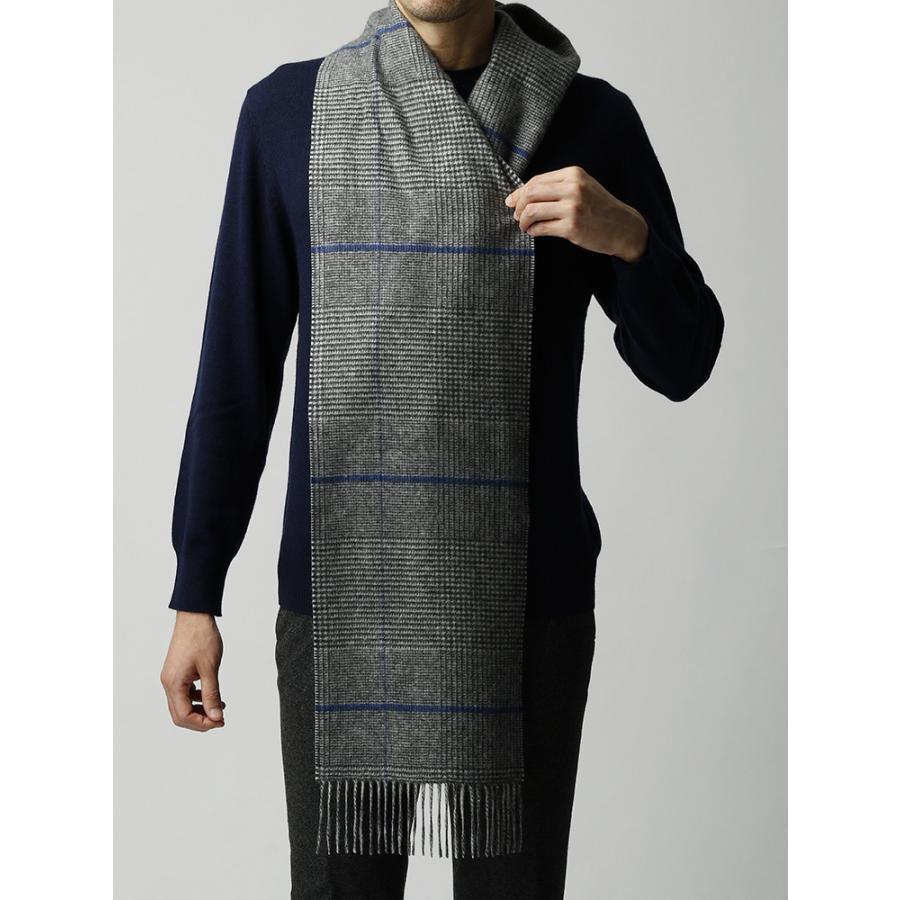 ストール マフラー メンズ グレンチェック 無地 カシミヤリバーシブル