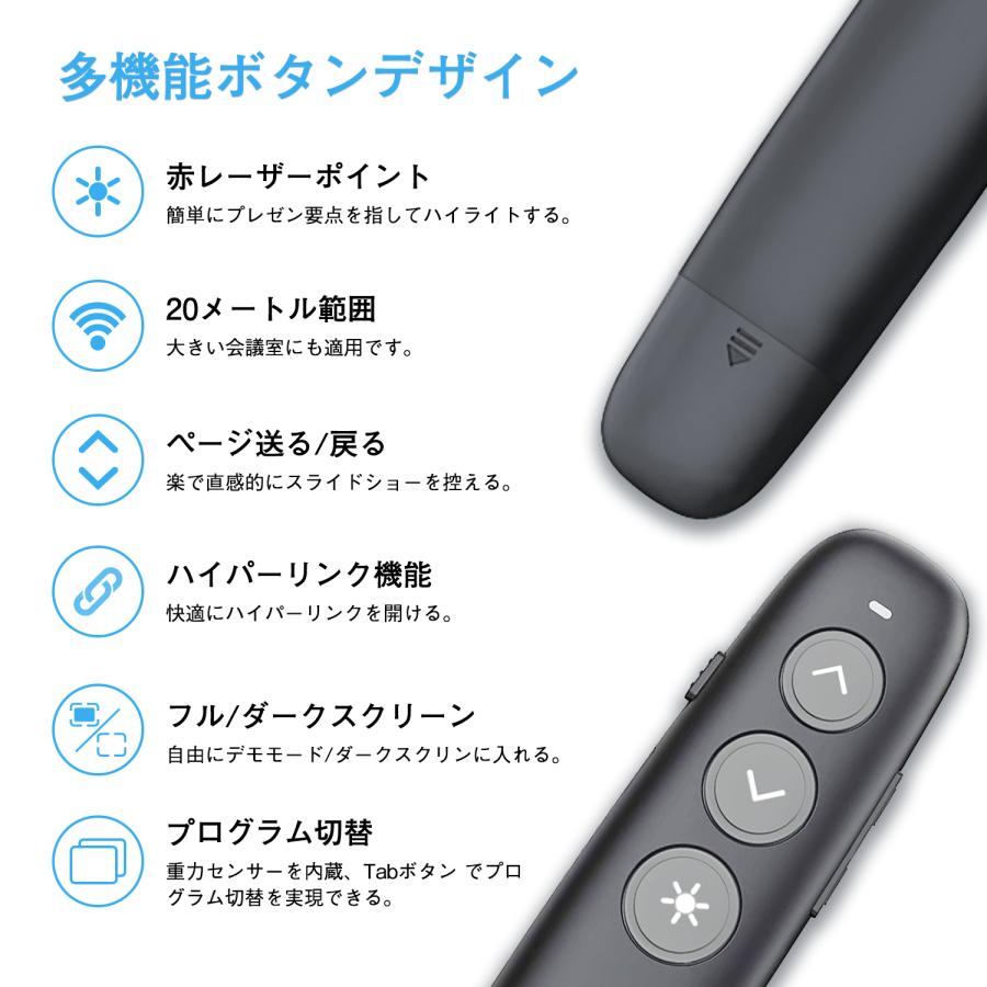 レーザーポインター  ワイヤレス プレゼンター AMERTEER   PPTスライド用リモート USB充電式 リモートコントロール PSC認証済み (036)ポスト投函 |  | 01