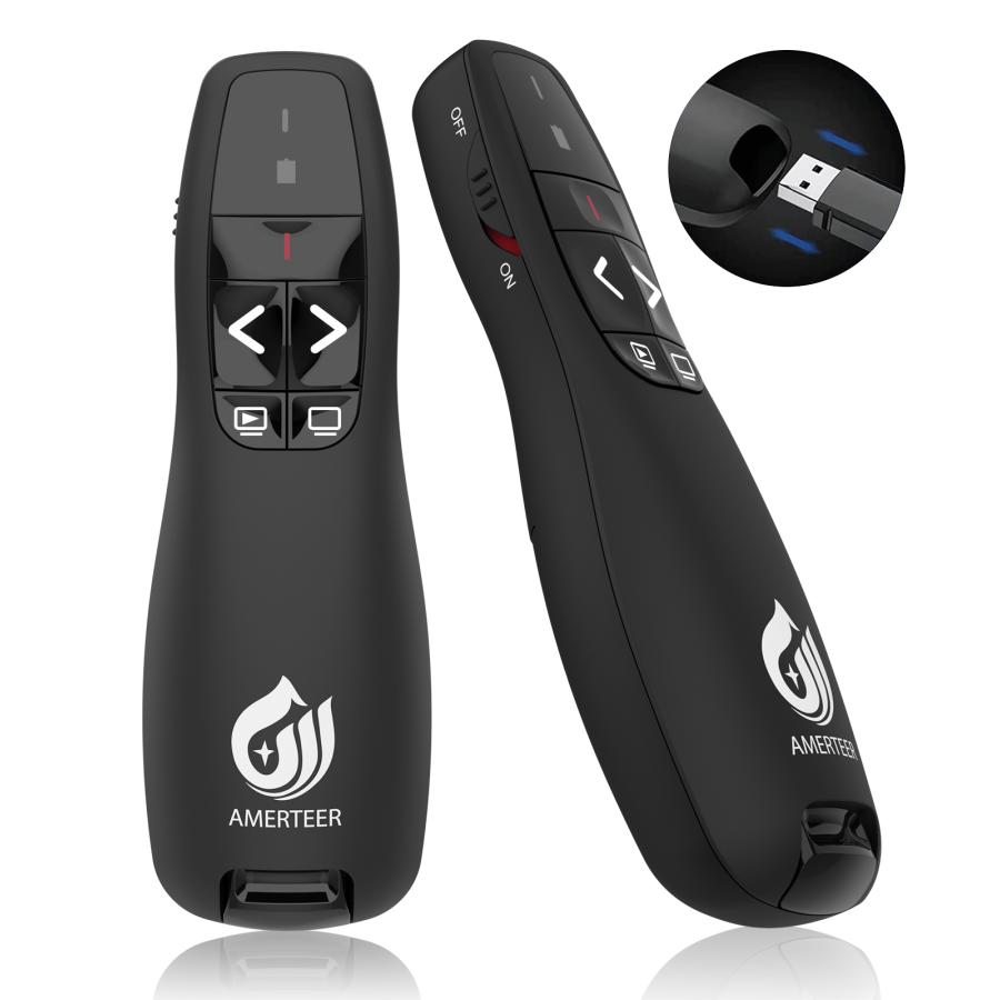 レーザーポインター  ワイヤレス プレゼンター AMERTEER 　PPTスライド用リモート  リモートコントロール PSC認証済み  ブラック (RF015) |  | 06