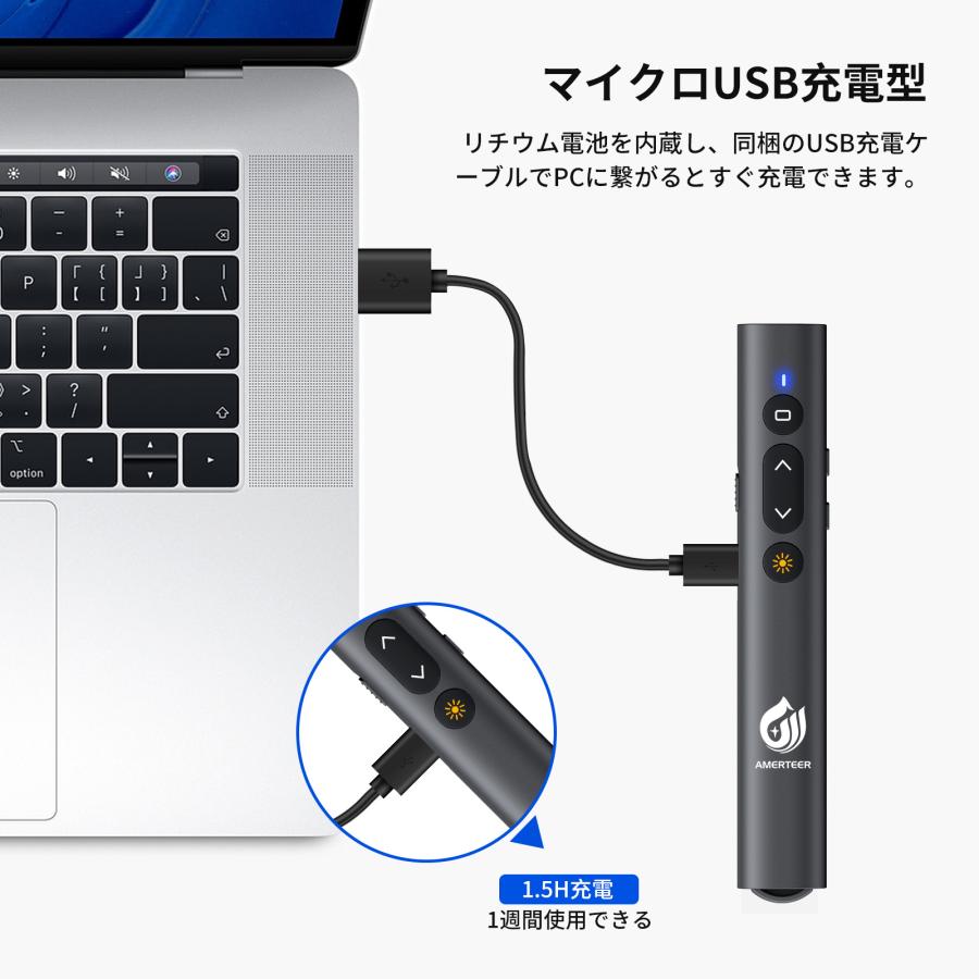 レーザーポインター ワイヤレス プレゼンター AMERTEER PPTスライド用リモート USB充電式 リモートコントロール PSC認証済み (071) ポスト投函 |  | 12