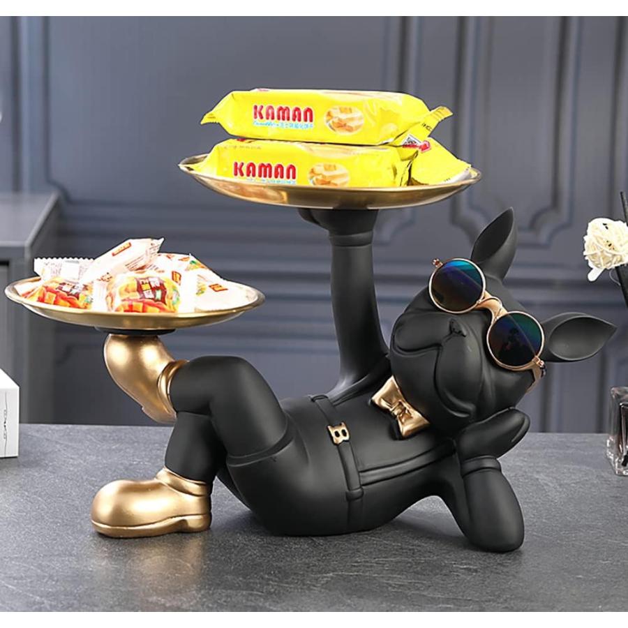 置物 犬の像の装飾トレイ フレンチブルドック ダブルトレイ キー