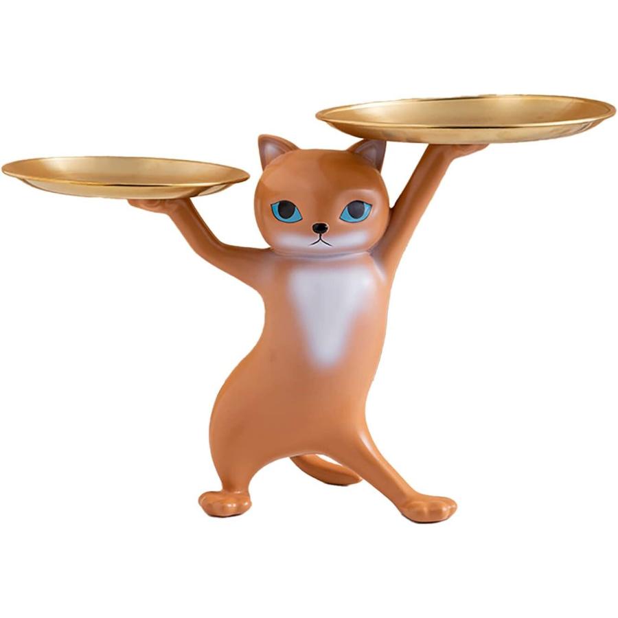 置き物 皿を捧げるねこ 猫ちゃん キー収納 金属 トレイ 鍵置き 小物
