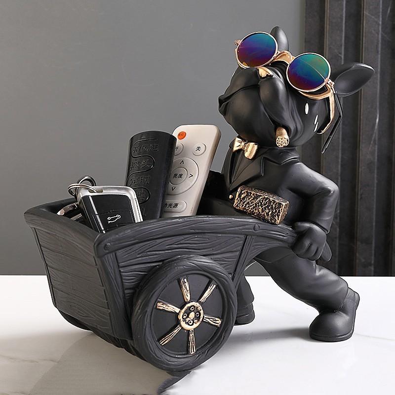 フレンチブルドッグトレイ彫刻犬像キー用トレイ付き家庭用コーヒー