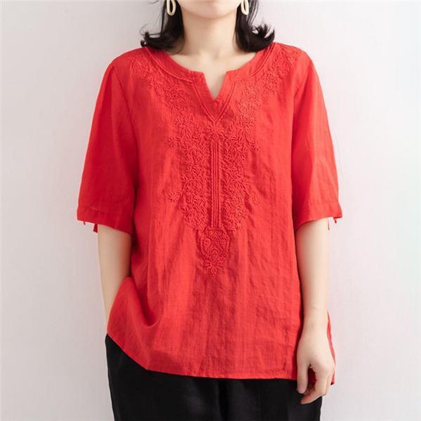 ブラウス レディース 半袖ブラウス シャツ チュニック 五分袖 女性 母の日 春 夏 夏服 Tシャツ 刺繍 トップス 無地 きれいめ 着痩せ 通勤 薄手 ゆったり｜ulimalie｜19