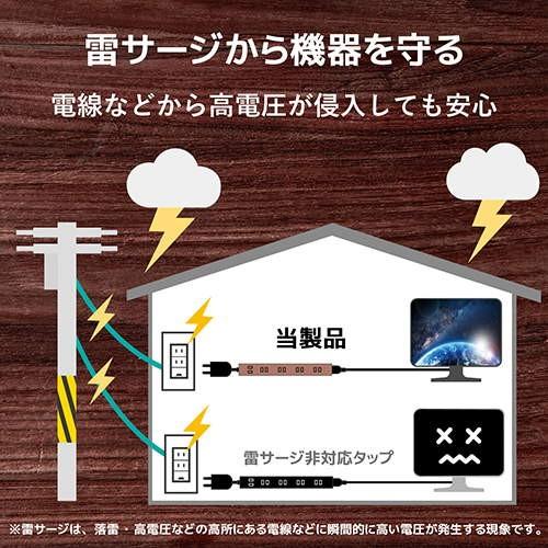 【送料無料】 エレコム ECT-0201W 電源タップ 雷ガード 6個口 木目調 1m ウォルナット材｜ulmax｜07