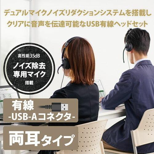 エレコム HS-HP101UNCBK 有線ヘッドセット デュアルマイクノイズリダクション USB 両耳 折りたたみ式 ヘッドホン 左右両対応