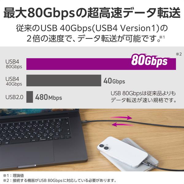 エレコム USB4-V2CCE10NBK TypeC ケーブル ( USB-C to C ) 1m 充電 / データ転送 PD EPR 240W 超高速充電 5A USB4 MacBook Surface iPad_2