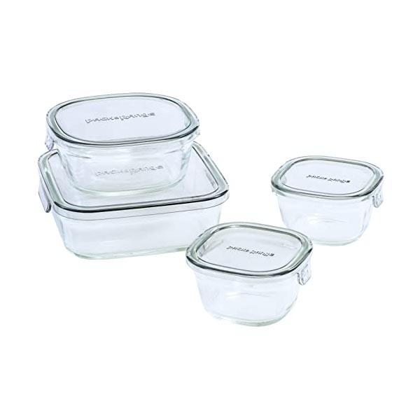 iwaki（イワキ） (3個セット) 耐熱ガラス 保存容器 クールグレー 角型