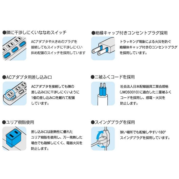 【送料無料】 エレコム T-PN04-2620PN 電源タップ 雷ガード 省エネ 個別スイッチ 6個口 2m color style ピンク｜ulmax｜04