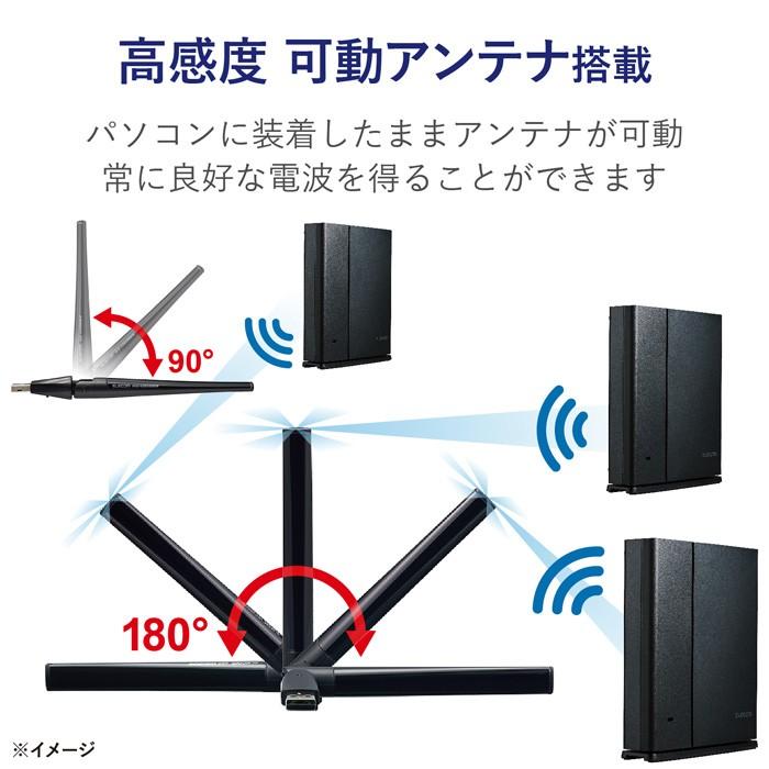 【送料無料】 エレコム WDC-433DU2H2-B WiFi 無線LAN 子機 Wifi5 433Mbps+150Mbps 5GHz 2.4GHz US｜ulmax｜04