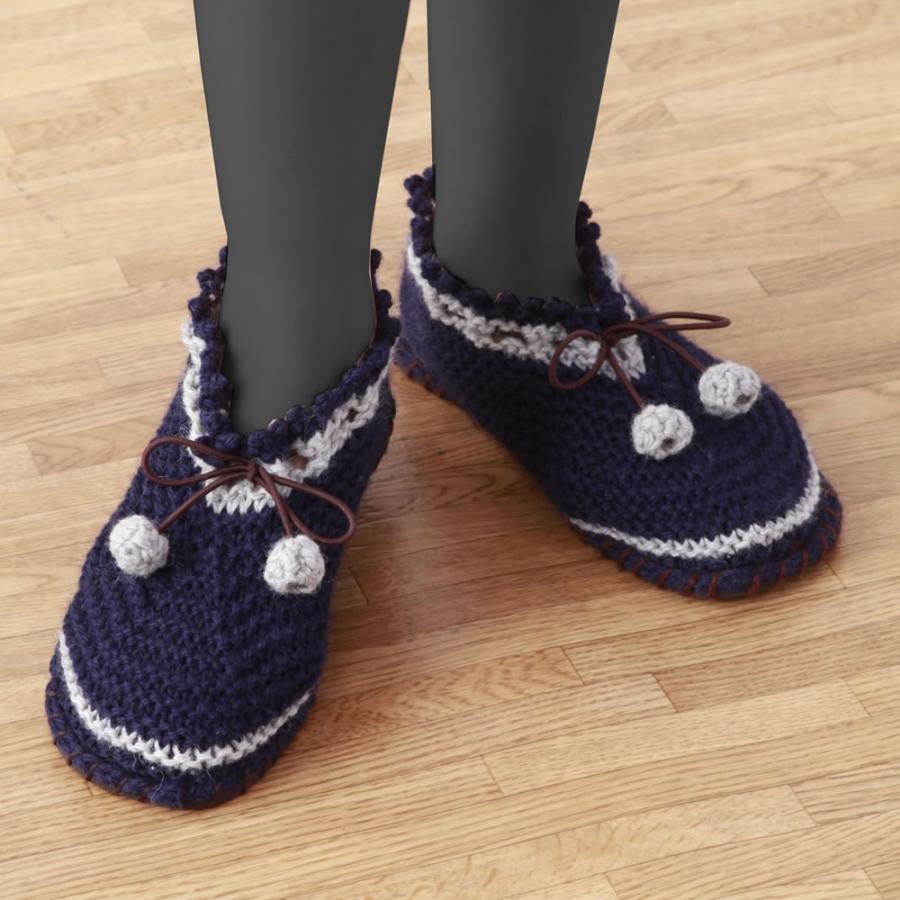 すべりにくい手編みルームシューズネイビーl初心者 手作りキット 毛糸 Ab ウルマックスジャパン 通販 Yahoo ショッピング