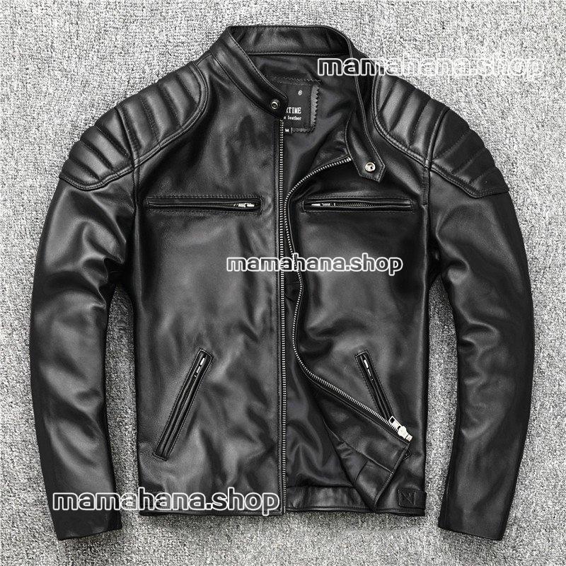 公式 すっきりしたデザインでスマートな シングル 革ジャン レザーコート ミリタリー ジャケット ブランド 細身 スリムタイプ ショート シングル 羊 革 ライダース バイク 本革 メンズ レザージャケット ジャケット