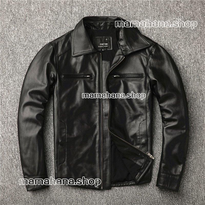 Seal限定商品 すっきりしたデザインでスマートな シングル 革ジャン レザーコート ミリタリー ジャケット ブランド 細身 スリムタイプ ミディアム シングル 羊革 ライダース バイク 本革 メンズ レザージャケット ジャケット