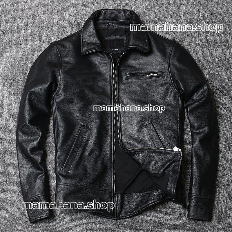 日本限定 本革 メンズ レザージャケット 革ジャン すっきりしたデザインでスマートな シングル バイク レザーコート ミリタリー ジャケット ブランド 細身 スリムタイプ ショート シングル 牛革 ライダース ジャケット