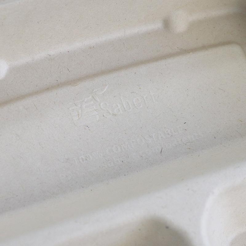 バガス 再生紙製容器 三区切りパルプトレイ 22.6cm角 （230ｍｌ×2+440ｍｌ） 226×226×44 300個セット （サトウキビの搾りカスから再生）業務用 大容量の画像