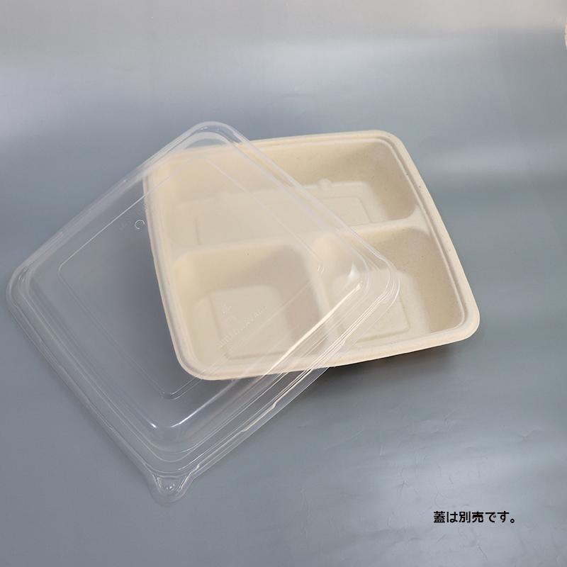 バガス 再生紙製容器 三区切りパルプトレイ 22.6cm角 （230ｍｌ×2+440ｍｌ） 226×226×44 300個セット （サトウキビの搾りカスから再生）業務用 大容量の画像