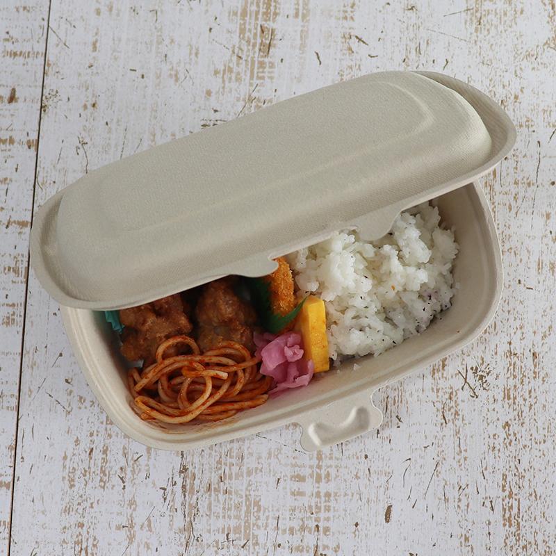 バガス 再生紙製容器 パルプヒンジコンテナ L （680ｍｌ）226×166×52 300個セット （サトウキビの搾りカスから再生）業務用 大容量の画像