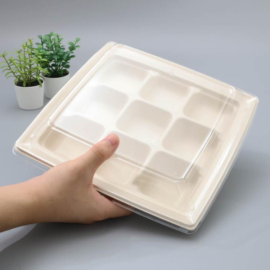 バガス 再生紙製容器 SBT パルプ9区切りトレイ 240×240×25ｍｍ 400枚セット お弁当容器 弁当  業務用 大容量 （メーカー直送品）の画像