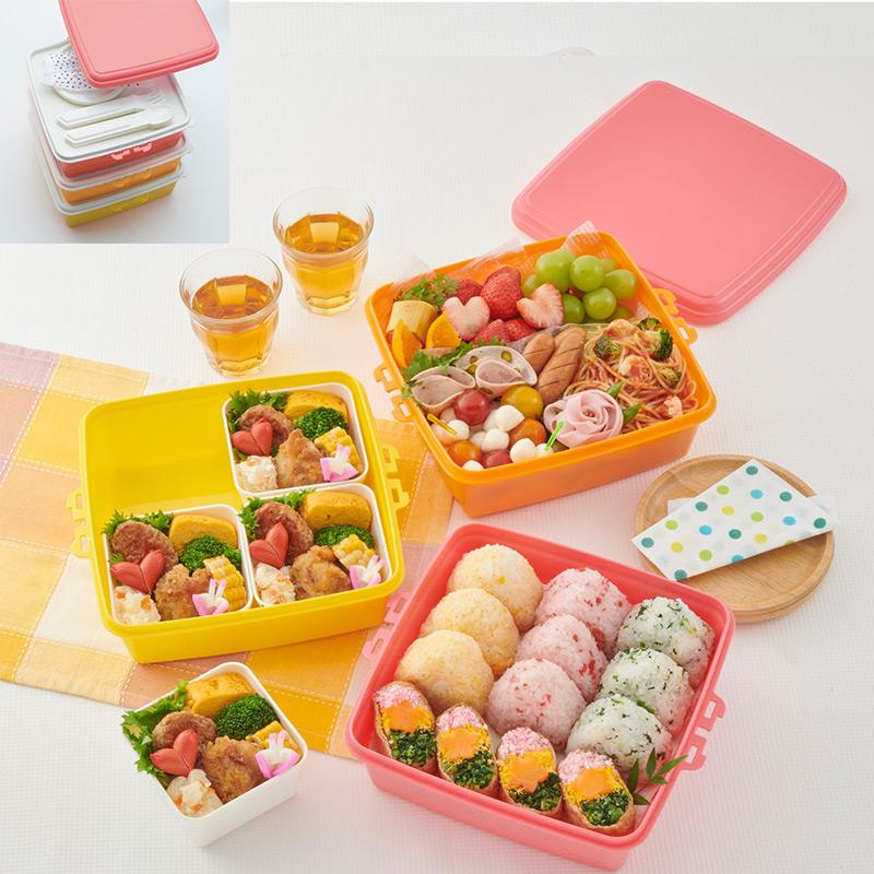 お弁当家族 重ねて収納可能なピクニックランチボックス スタック式 ブルー