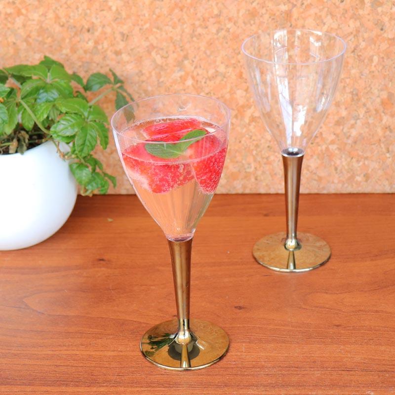 モザイク ワイングラス 使い捨て グラス Mozaik ゴールド ステム 8個