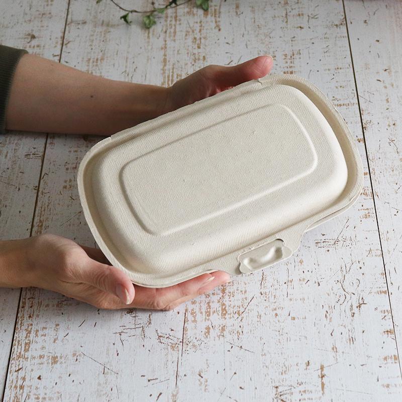 Sabert バガス 再生紙製容器 レクタングル(長方形）パルプコンテナ 約900ｍｌ  蓋つき 300個セットの画像