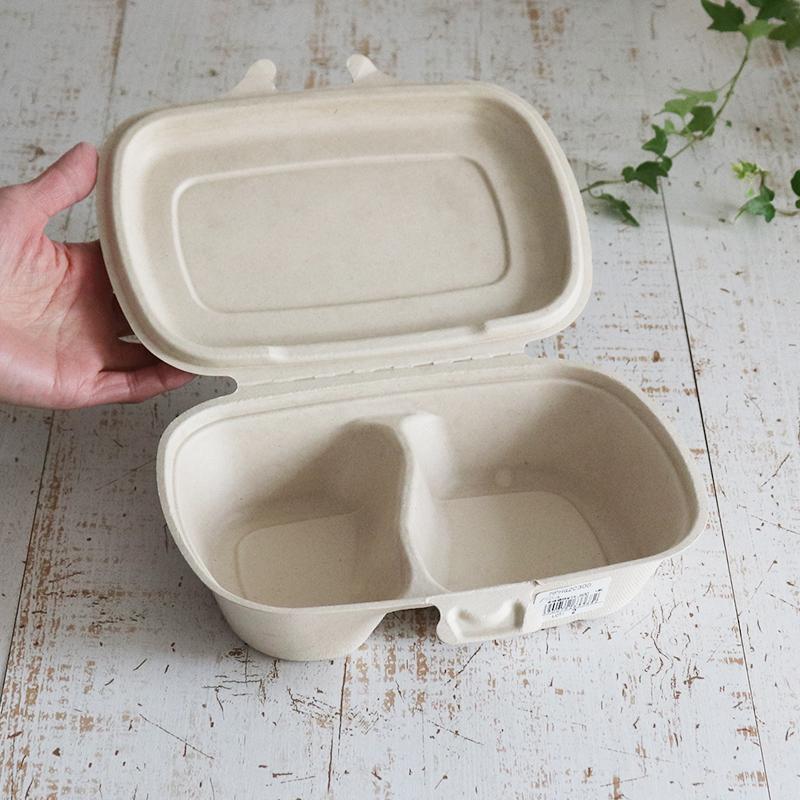 Sabert バガス 再生紙製容器 レクタングル(長方形）パルプコンテナ 約900ｍｌ  蓋つき 300個セットの画像