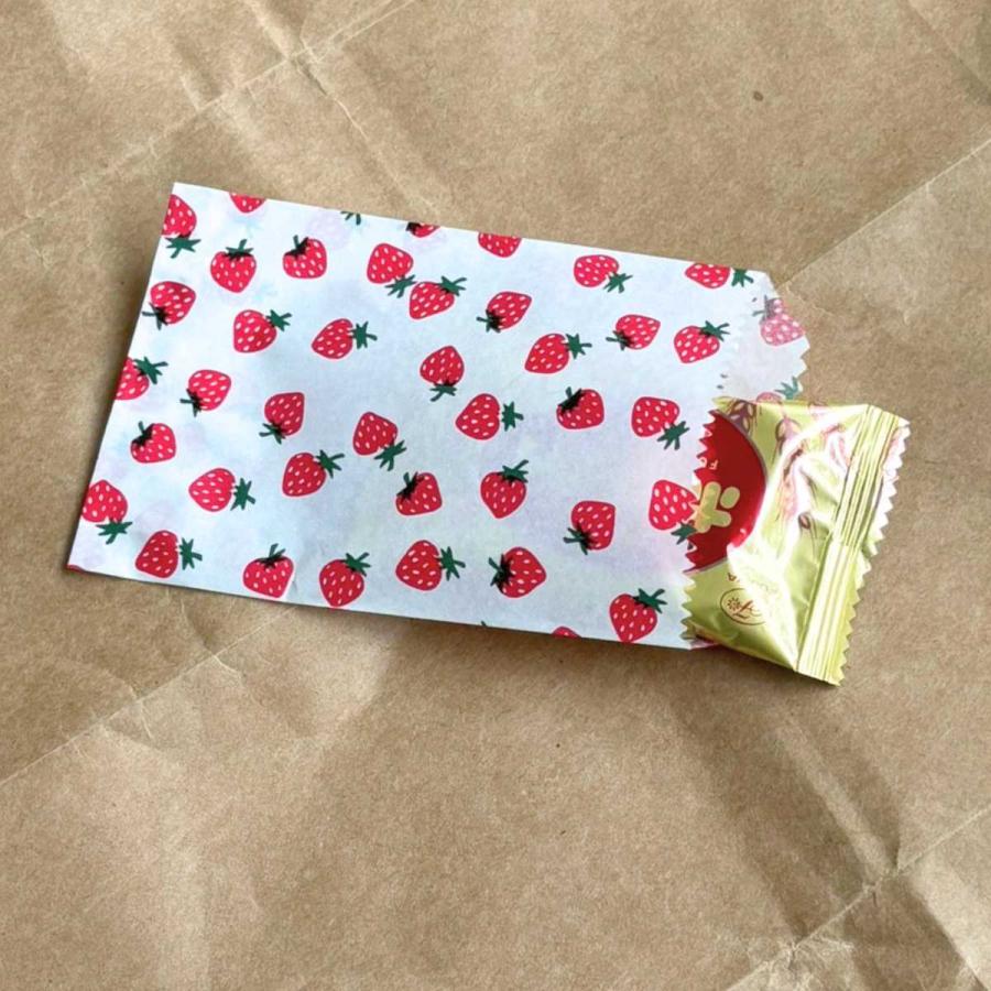 昭和レトロ ミニ 紙袋 ラッピング 平袋 いちご 8号 80×115mm 90枚