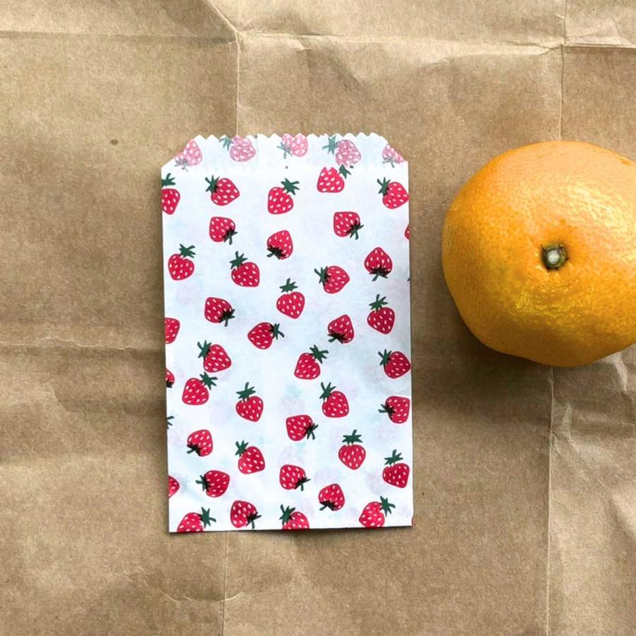 昭和レトロ ミニ 紙袋 ラッピング 平袋 いちご 8号 80×115mm 90枚