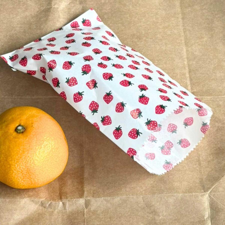 昭和レトロ ミニ 紙袋 ラッピング 平袋 いちご 8号 80×115mm 90枚