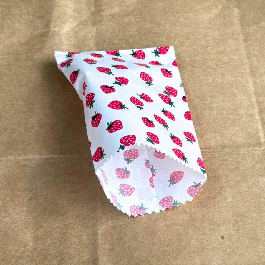 昭和レトロ ミニ 紙袋 ラッピング 平袋 いちご 8号 80×115mm 90枚