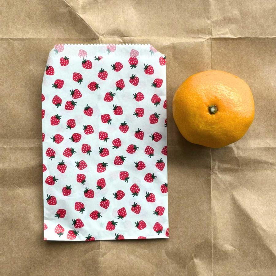 昭和レトロ ミニ 紙袋 ラッピング 平袋 いちご 5号 116×170mm 60枚