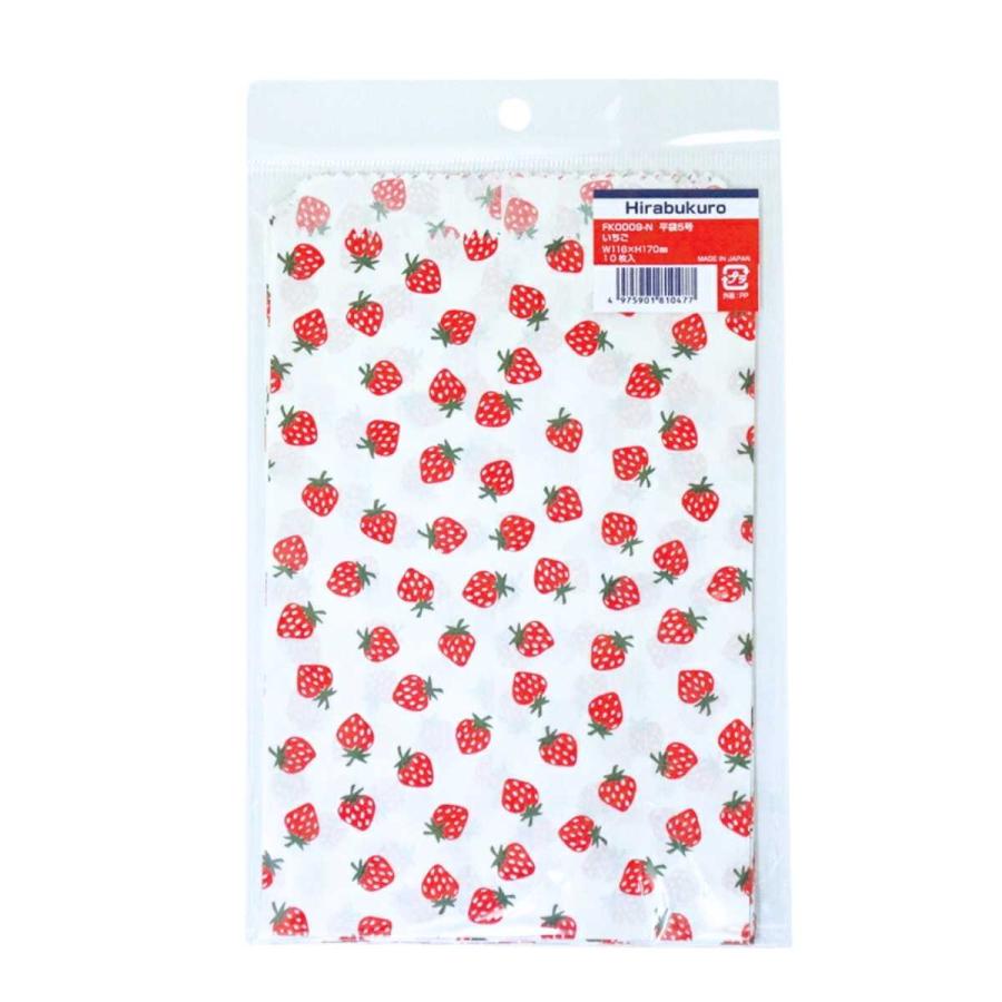昭和レトロ ミニ 紙袋 ラッピング 平袋 いちご 5号 116×170mm 60枚