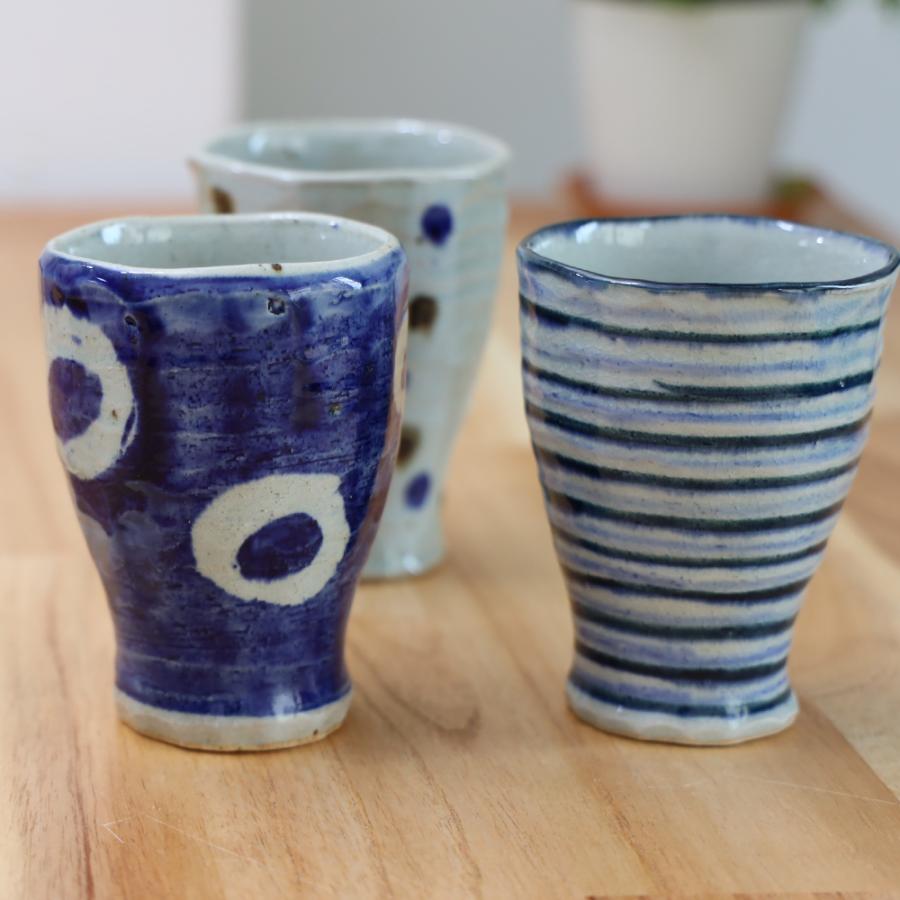 BISQUE 美濃焼 陶器 ビアグラス 藍波 フリーカップ 430ml 父の日