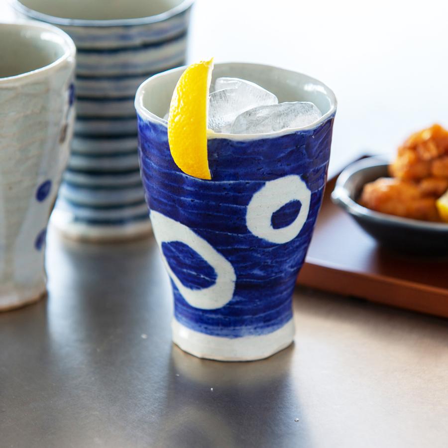 BISQUE 美濃焼 陶器 ビアグラス 藍波 フリーカップ 430ml 父の日 実用