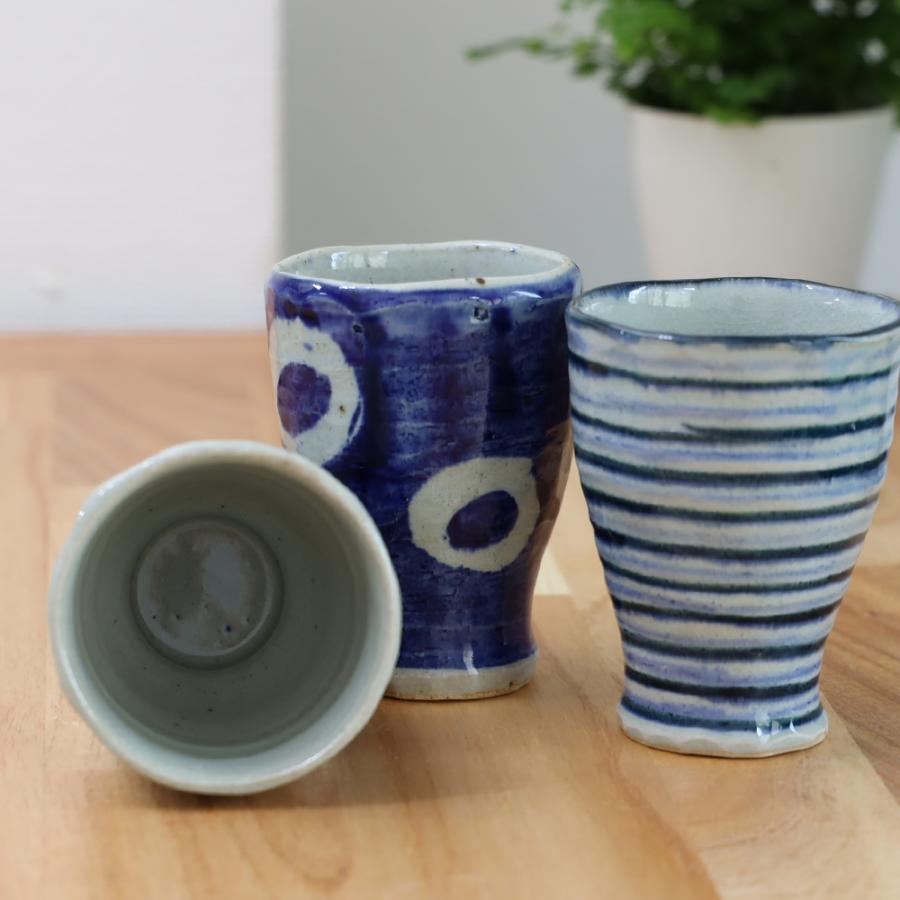 BISQUE 美濃焼 陶器 ビアグラス 藍波 フリーカップ 430ml 父の日 実用