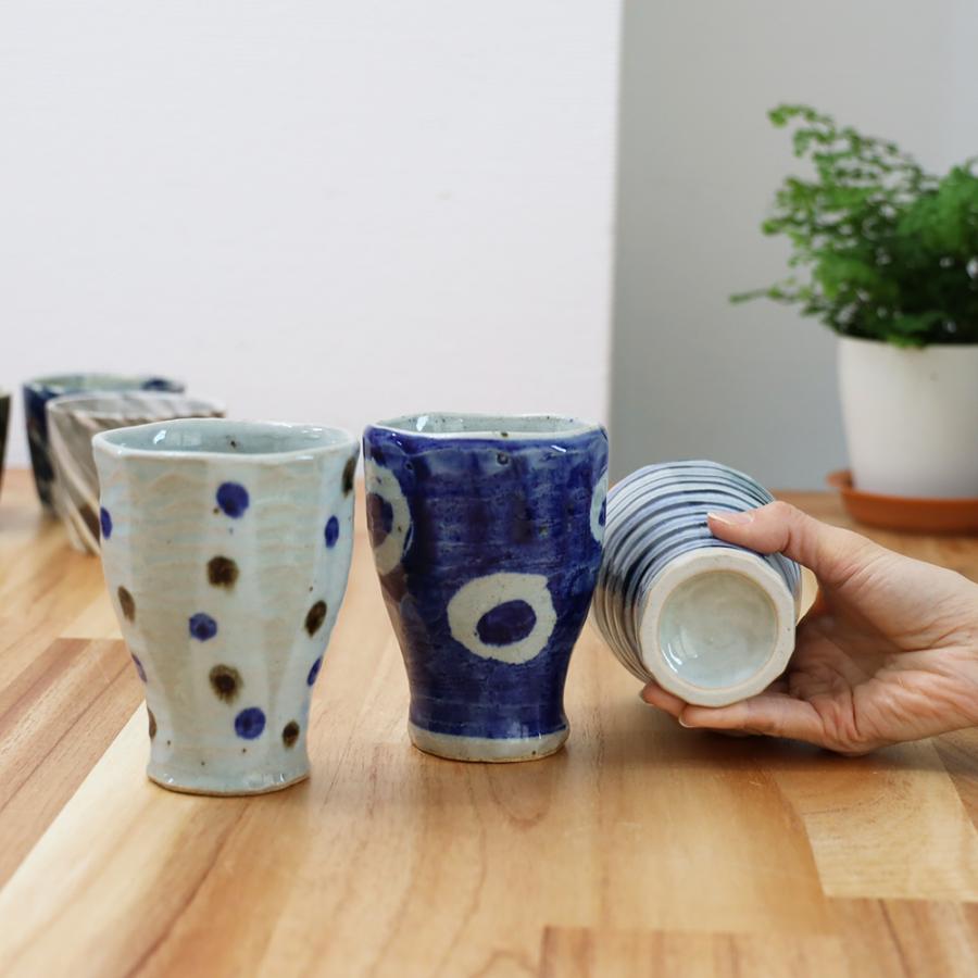 BISQUE 美濃焼 陶器 ビアグラス 藍波 フリーカップ 430ml 父の日 実用