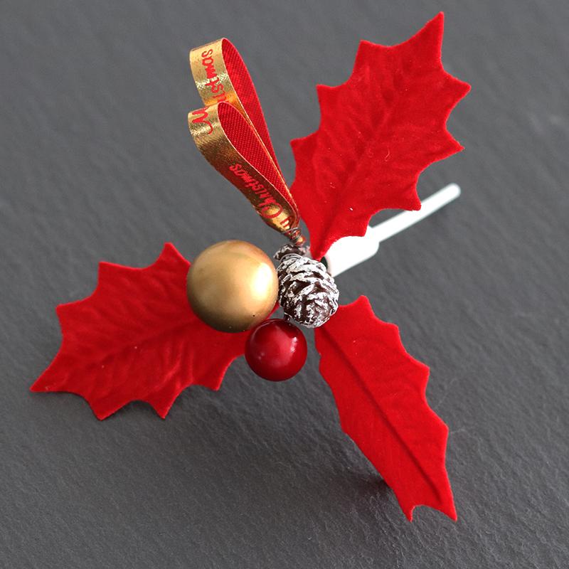 ひいらぎ 柊 クリスマス プレミアム ケーキピック レッドリーフ 三枚葉