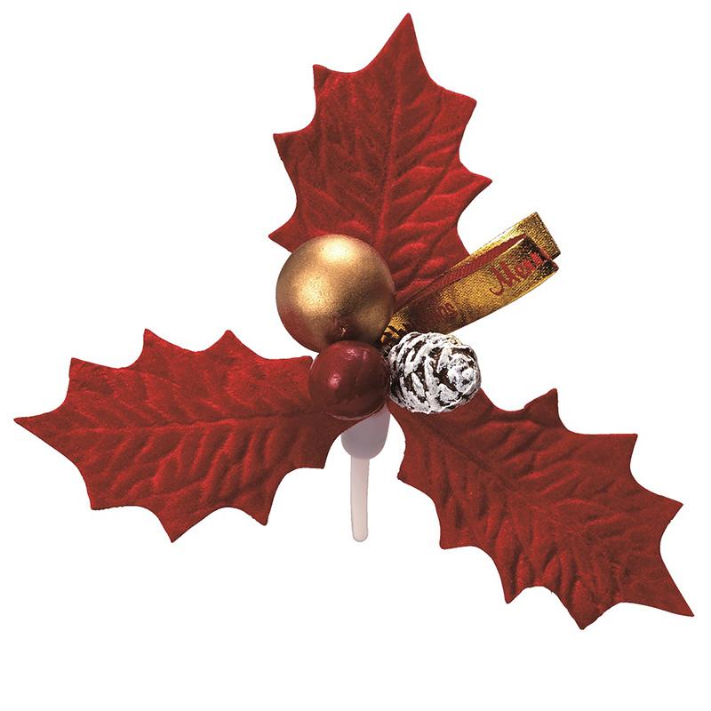 ひいらぎ 柊 クリスマス プレミアム ケーキピック レッドリーフ 三枚葉